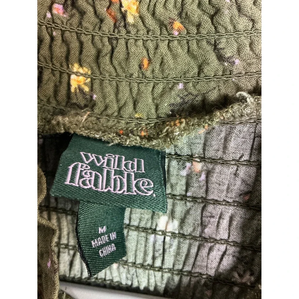 Wild Fable Womens‎ Olive Green Floral Smocked Mock Neck Mini Dress Size M 0448 - Picture 4 of 8